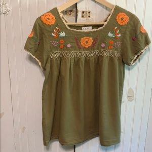THML green embroidered blouse.